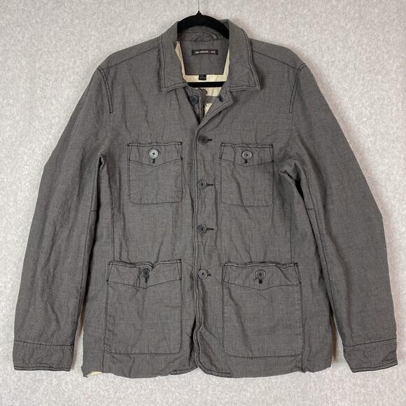John Varvatos Mens XL Grey Cotton Linen Metal Blend Utility Jacket